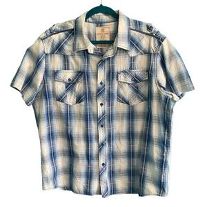 Vintage Route 66 Blue Plaid Short Sleeve Button Down Shirt Men's XL